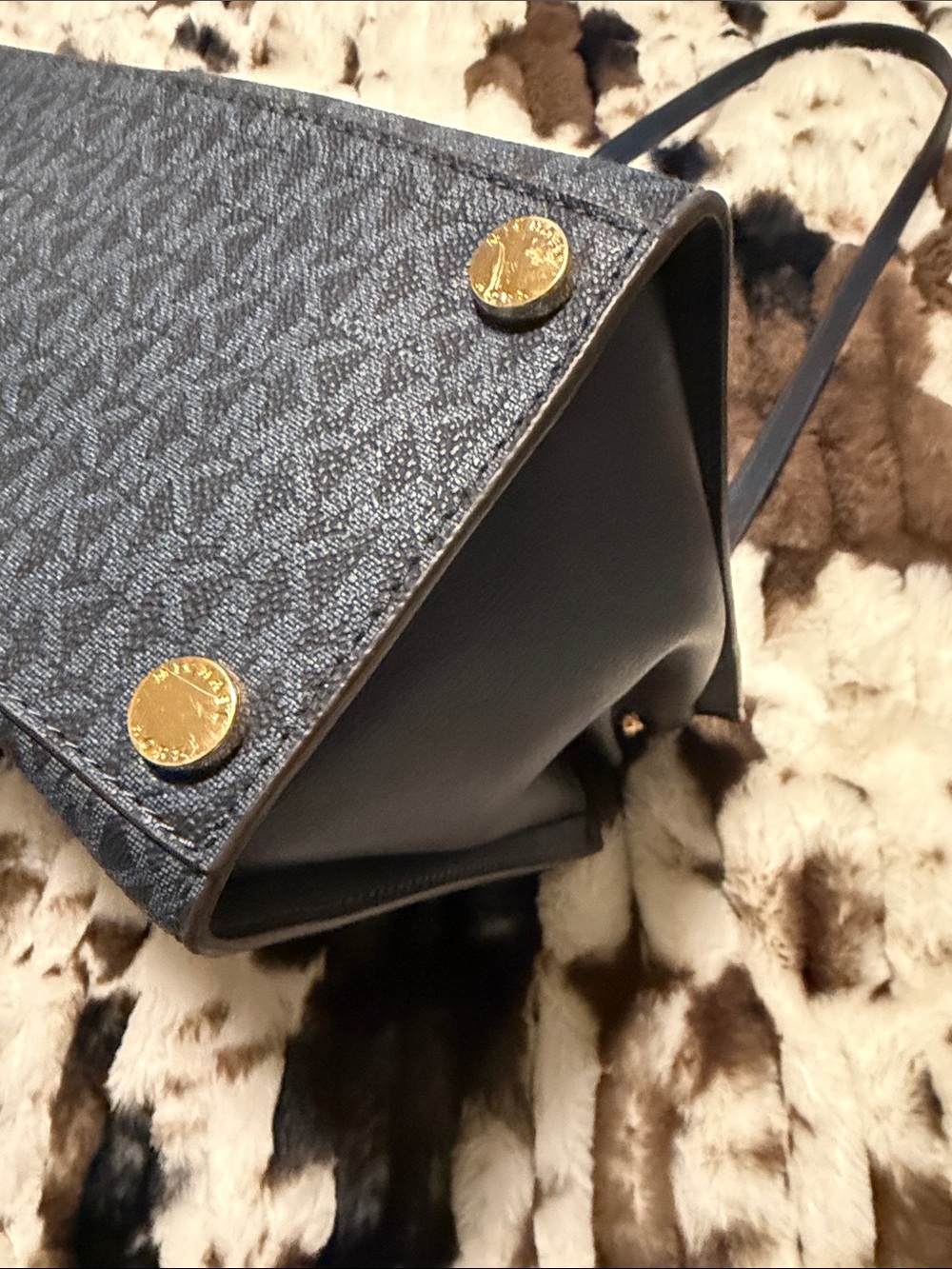 Michael Kors Dark Navy Logo Satchel with Gold Hardware - Picture 3 of 7